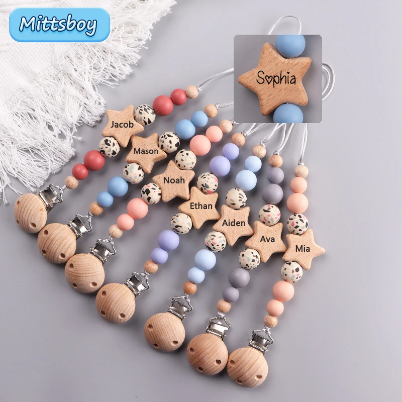 Baby Pacifier Clip - NUOVO nome personalizzato in legno personalizzato