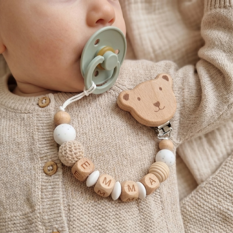 Baby Pacifier Clip - Catenella Portaciuccio Personalizzata con Nome, Perline